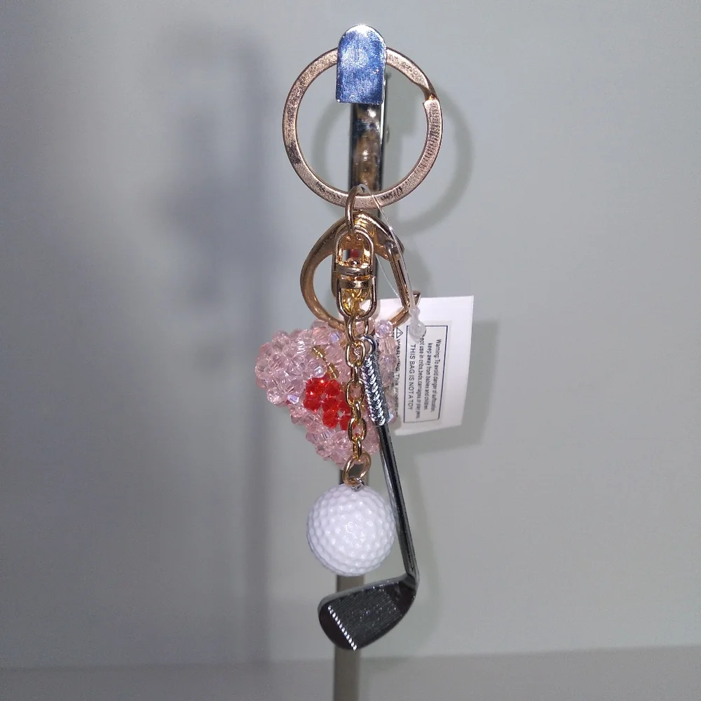 Golf Club Keychain/Purse Charm with Heart and Ball Charms
